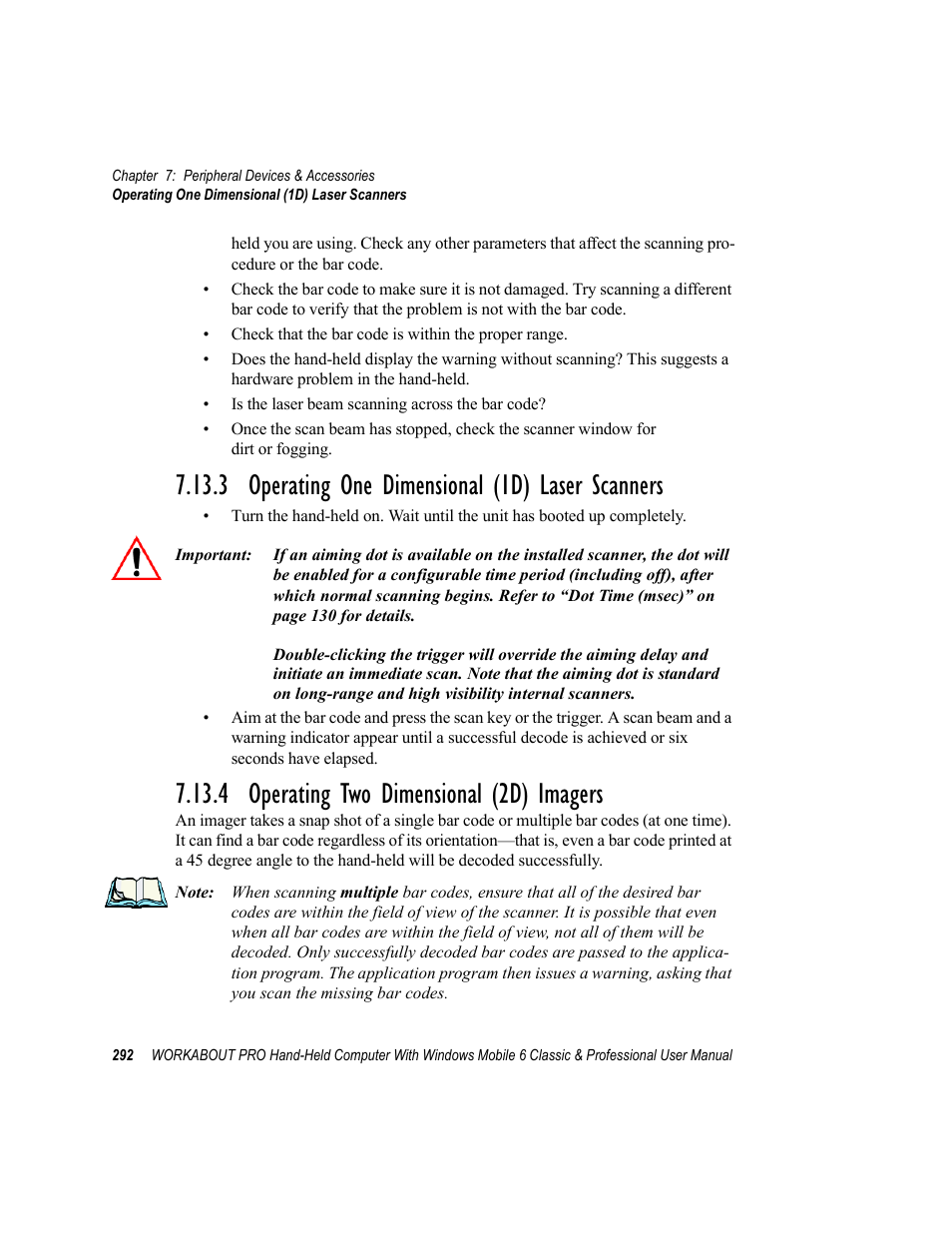 3 operating one dimensional (1d) laser scanners, 4 operating two dimensional (2d) imagers | Psion Teklogix ISO 9001 User Manual | Page 310 / 360