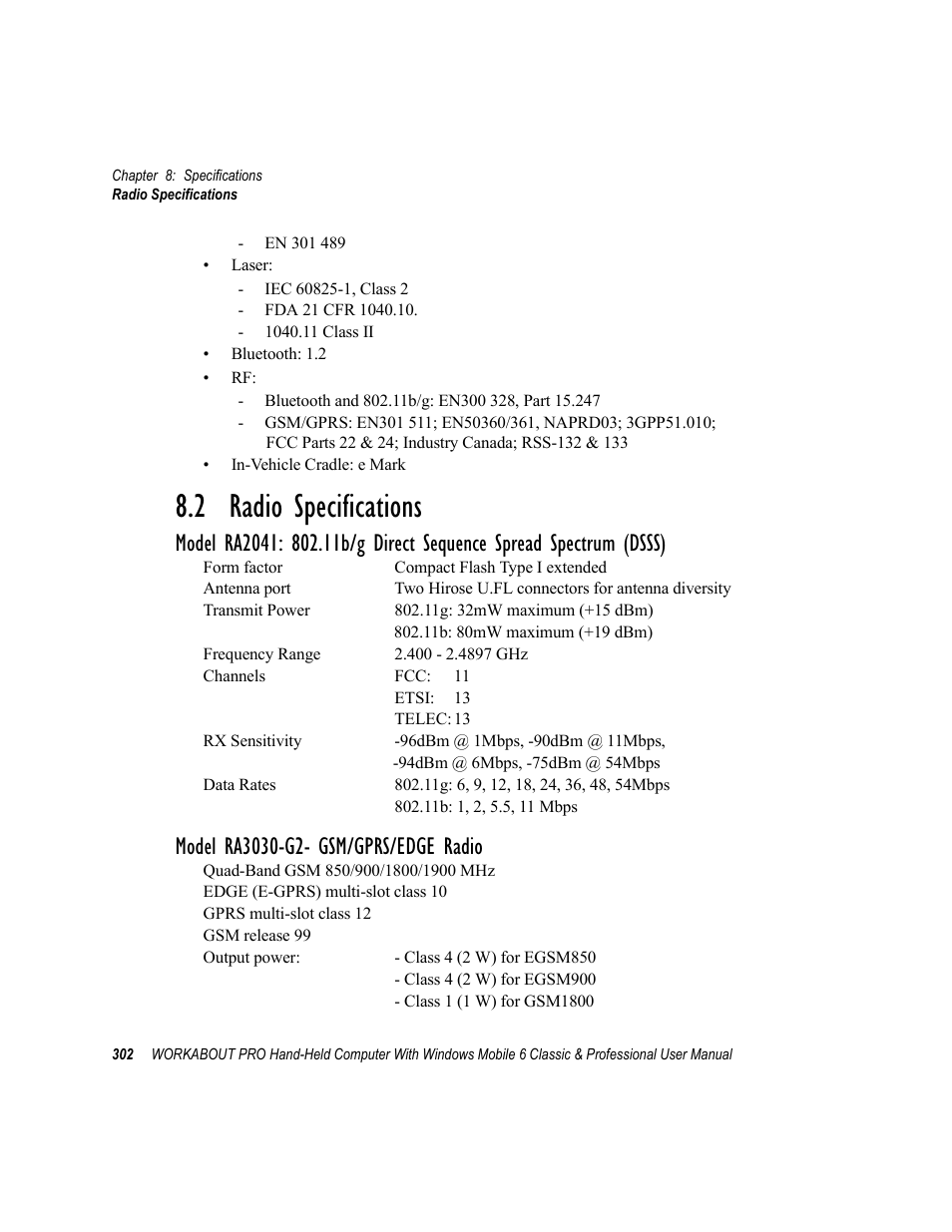 2 radio specifications | Psion Teklogix ISO 9001 User Manual | Page 320 / 360