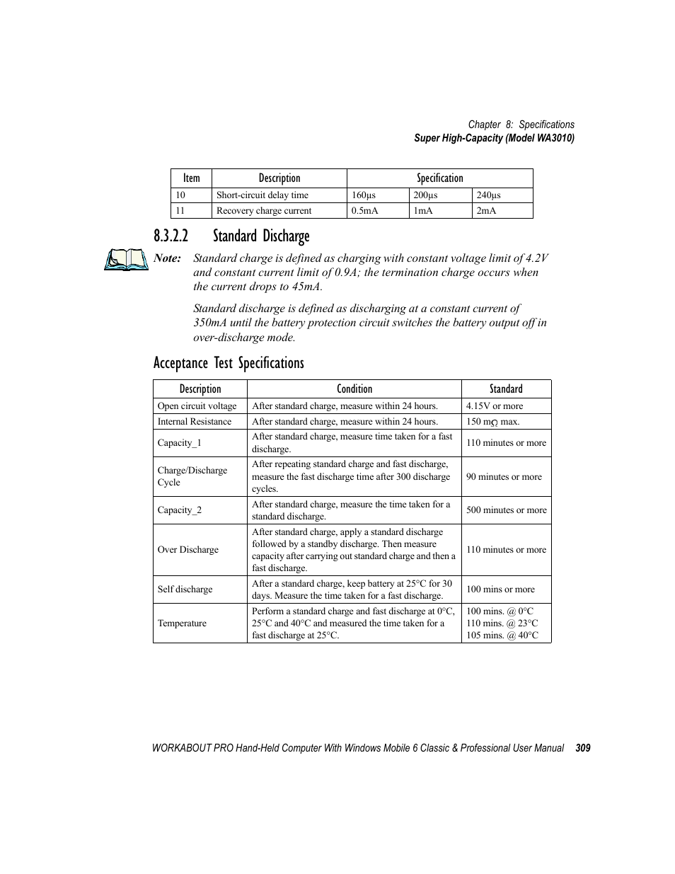 2 standard discharge, Standard discharge, Acceptance test specifications | Psion Teklogix ISO 9001 User Manual | Page 327 / 360