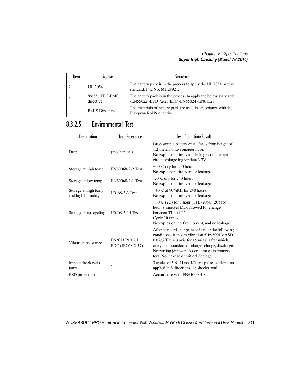 5 environmental test, Environmental test | Psion Teklogix ISO 9001 User Manual | Page 329 / 360