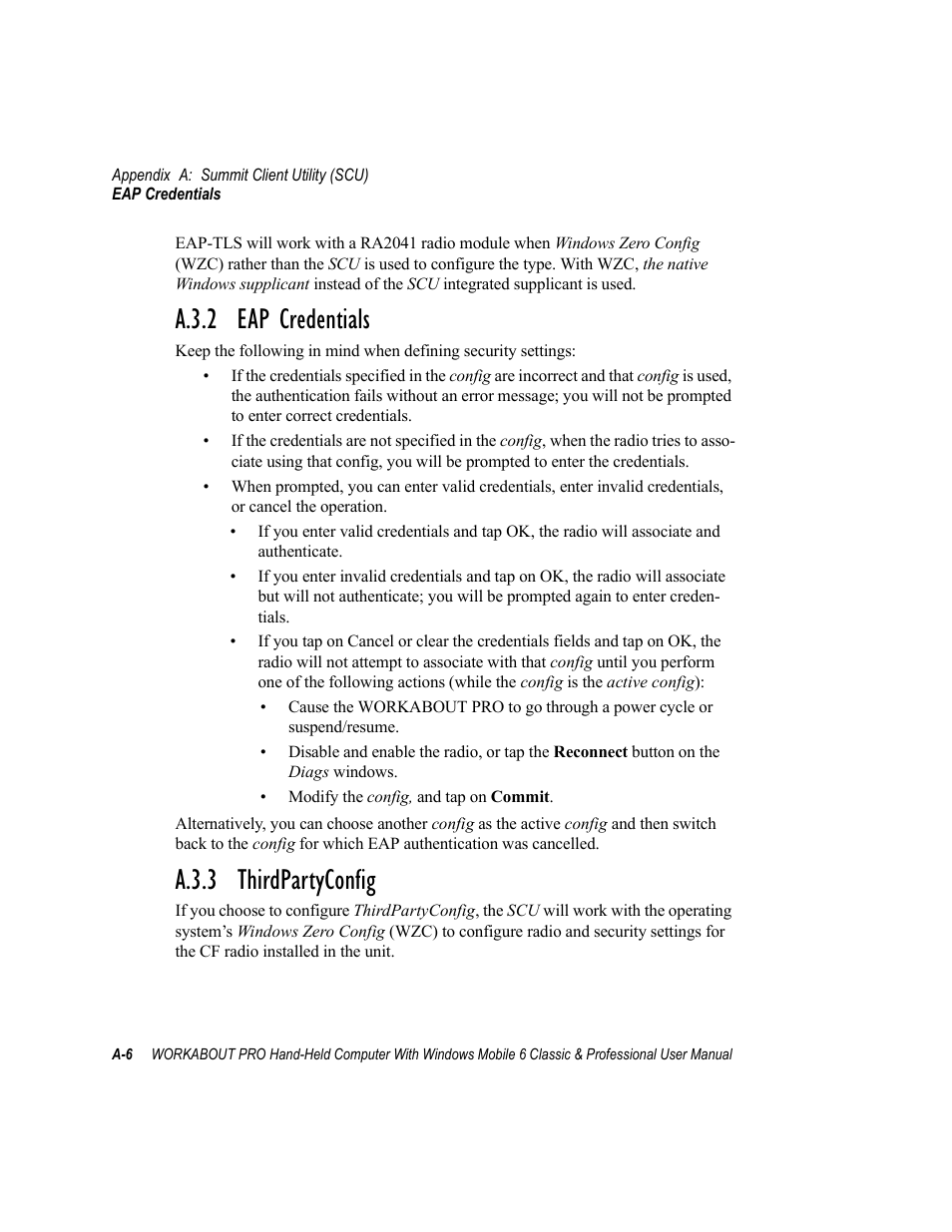 A.3.2 eap credentials, A.3.3 thirdpartyconfig, D “eap credentials” i | Eap credentials | Psion Teklogix ISO 9001 User Manual | Page 342 / 360