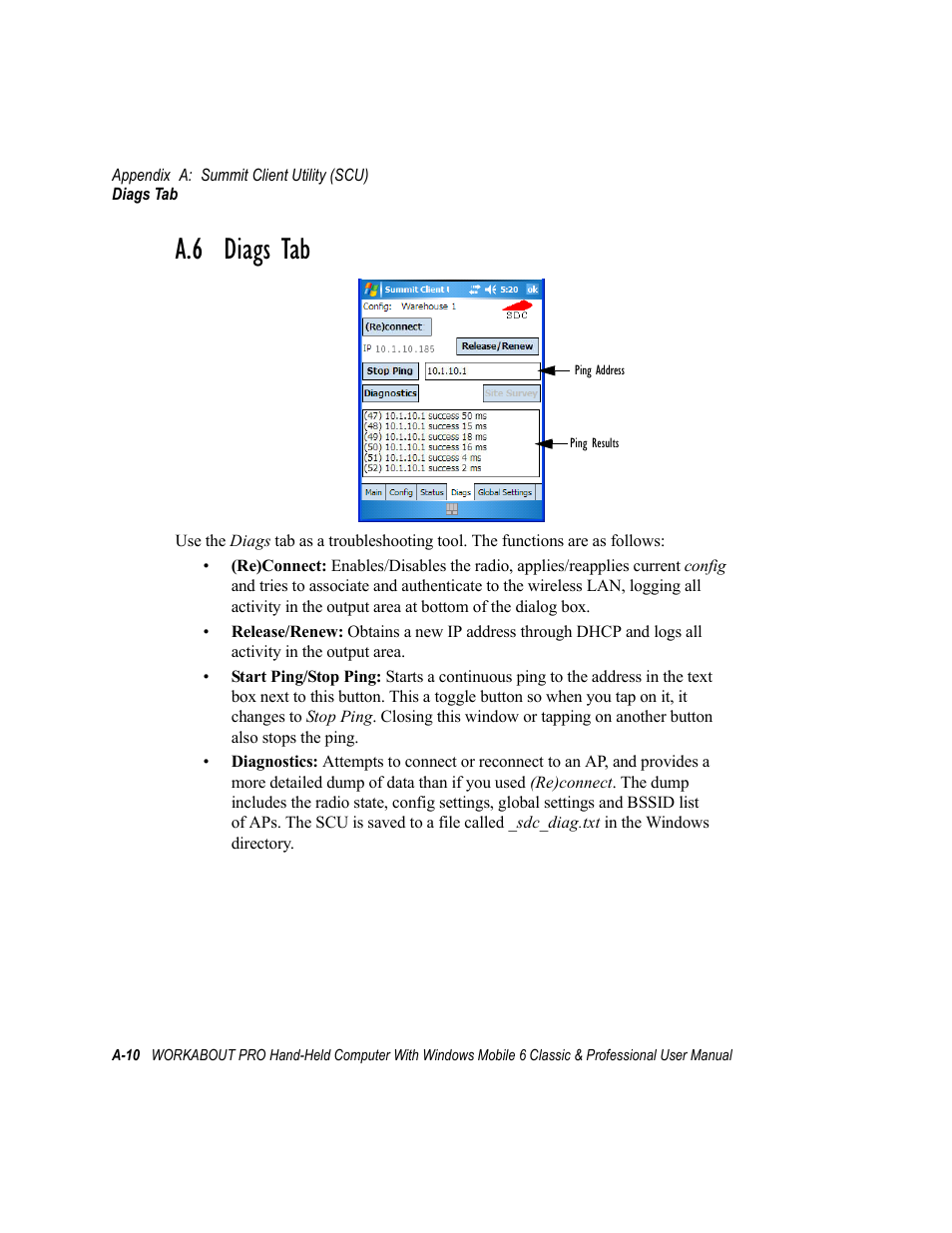 A.6 diags tab | Psion Teklogix ISO 9001 User Manual | Page 346 / 360