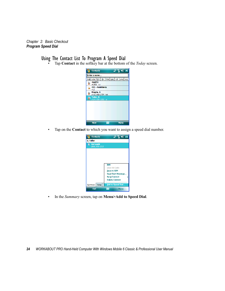 Using the contact list to program a speed dial | Psion Teklogix ISO 9001 User Manual | Page 42 / 360