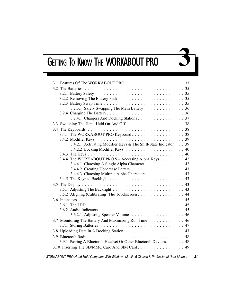 Getting to know the workabout pro 3, Chapter 3: getting to know the workabout pro, Workabout pro | Etting | Psion Teklogix ISO 9001 User Manual | Page 49 / 360