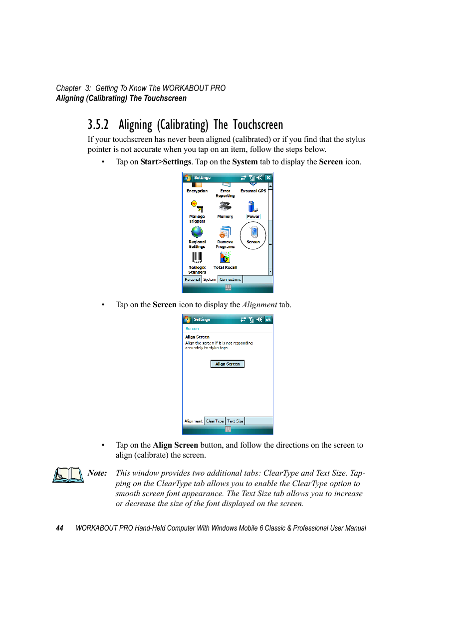 2 aligning (calibrating) the touchscreen | Psion Teklogix ISO 9001 User Manual | Page 62 / 360