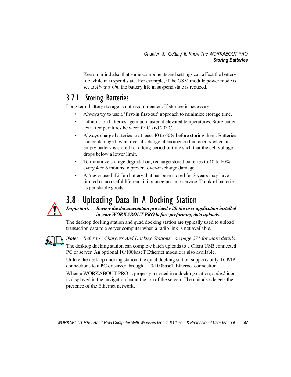 1 storing batteries, 8 uploading data in a docking station | Psion Teklogix ISO 9001 User Manual | Page 65 / 360