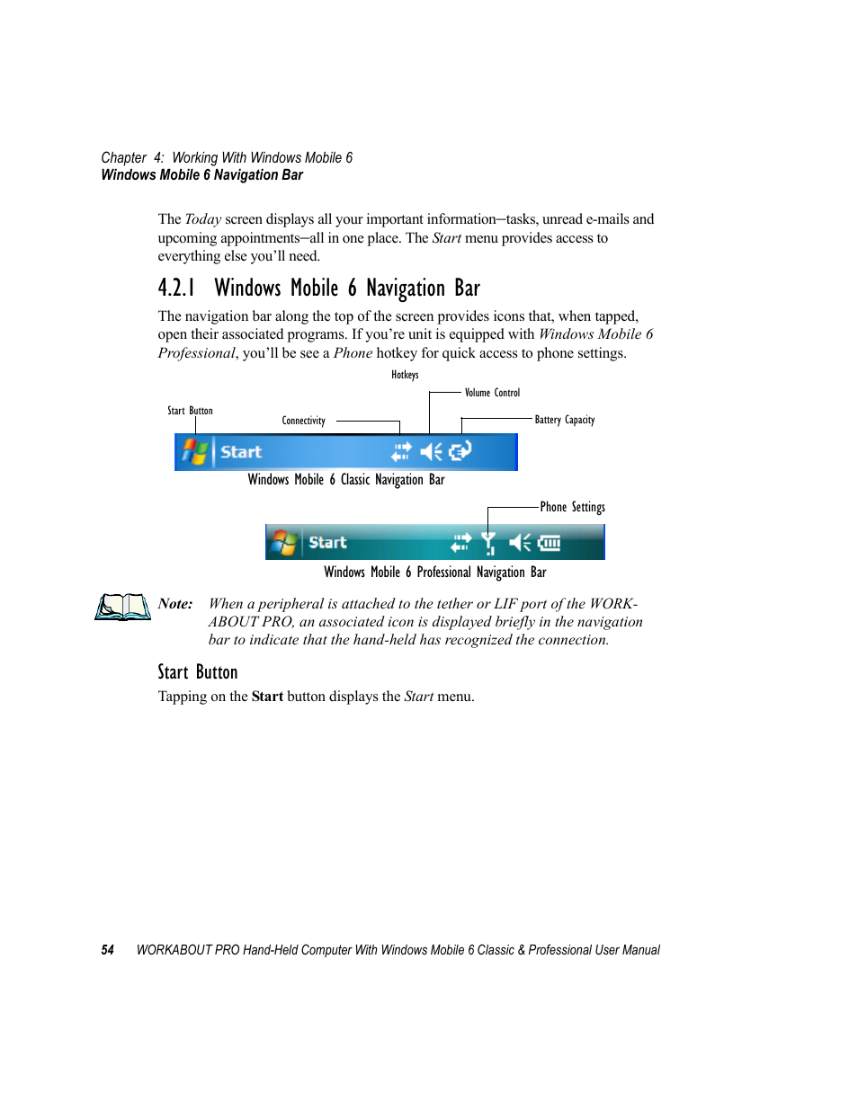 1 windows mobile 6 navigation bar, Start button | Psion Teklogix ISO 9001 User Manual | Page 72 / 360