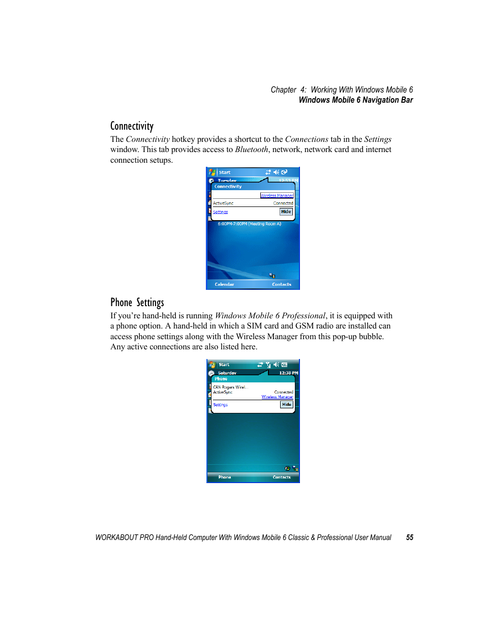 Connectivity, Phone settings | Psion Teklogix ISO 9001 User Manual | Page 73 / 360