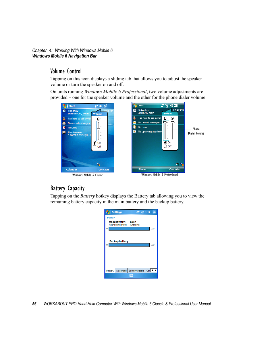 Volume control, Battery capacity | Psion Teklogix ISO 9001 User Manual | Page 74 / 360