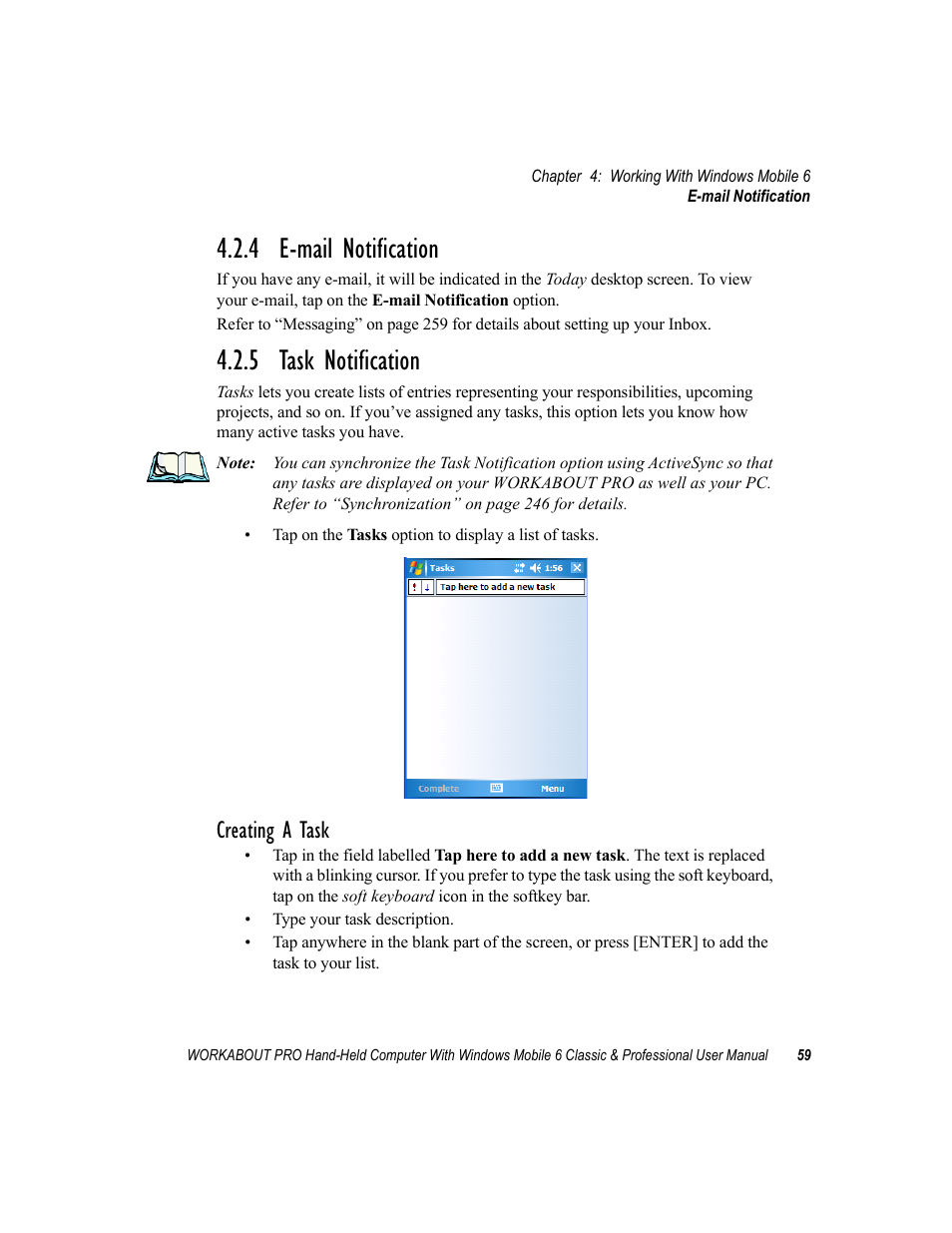 4 e-mail notification, 5 task notification, 4 e-mail notification 4.2.5 task notification | Creating a task | Psion Teklogix ISO 9001 User Manual | Page 77 / 360