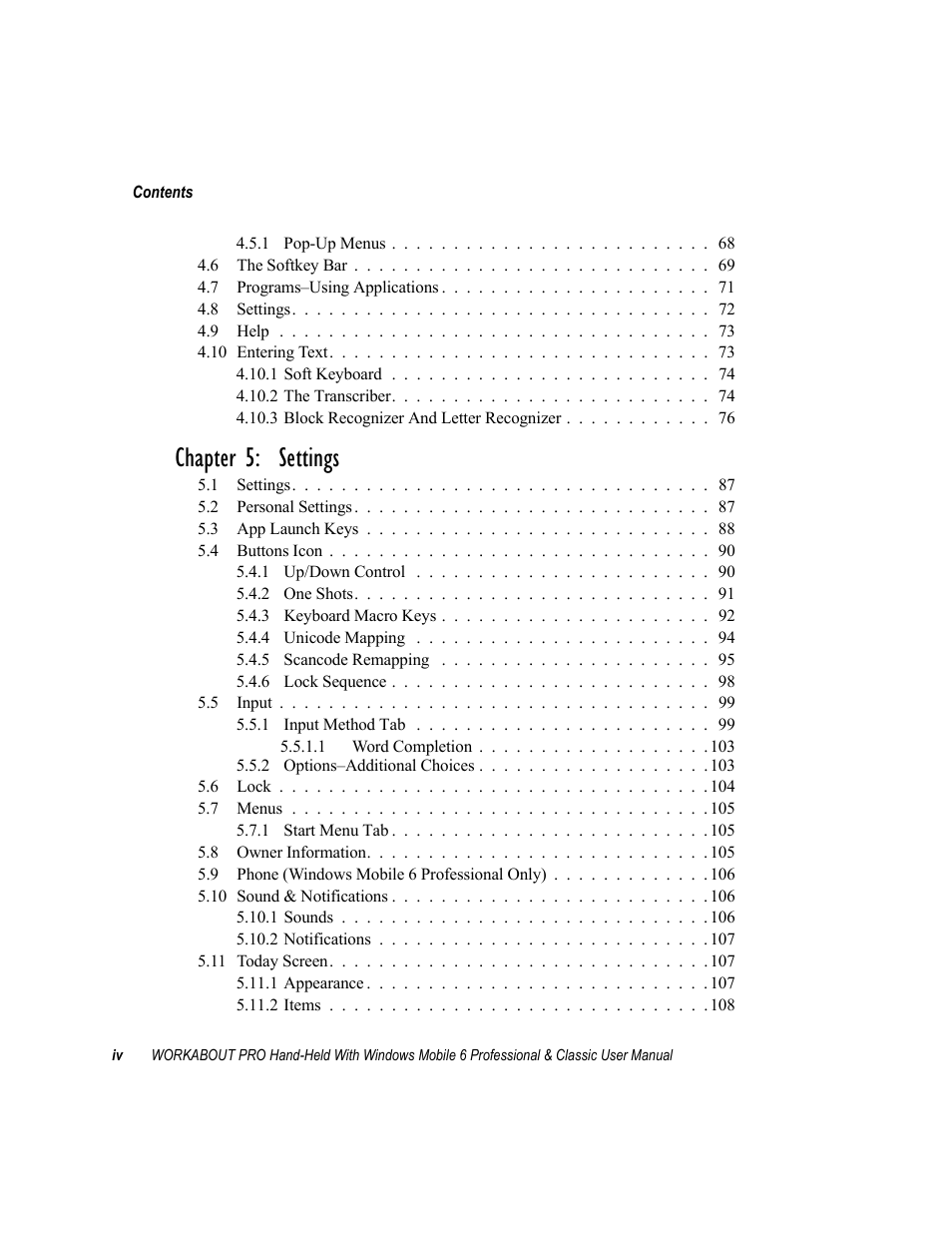 Chapter 5: settings | Psion Teklogix ISO 9001 User Manual | Page 8 / 360