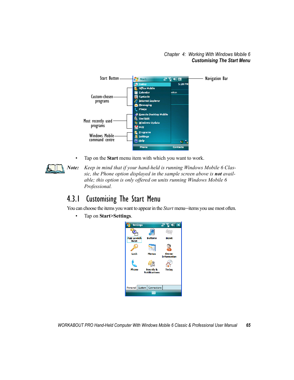 1 customising the start menu | Psion Teklogix ISO 9001 User Manual | Page 83 / 360