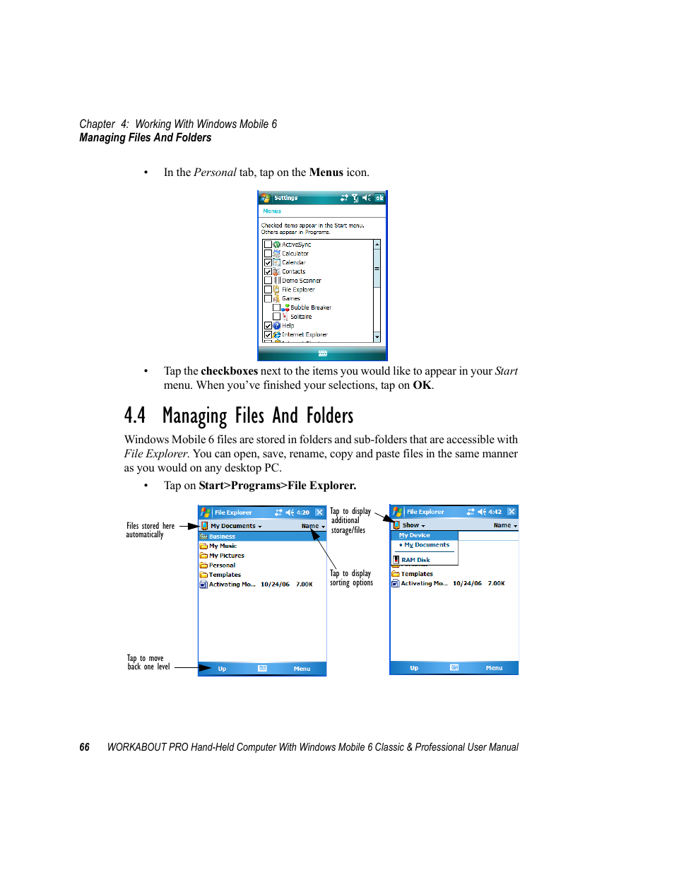 4 managing files and folders | Psion Teklogix ISO 9001 User Manual | Page 84 / 360