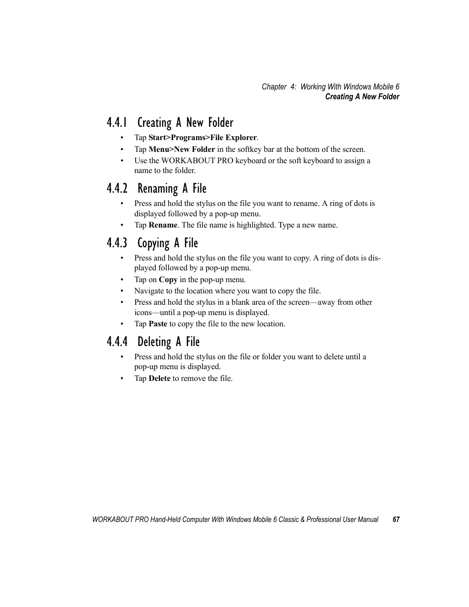 1 creating a new folder, 2 renaming a file, 3 copying a file | 4 deleting a file | Psion Teklogix ISO 9001 User Manual | Page 85 / 360