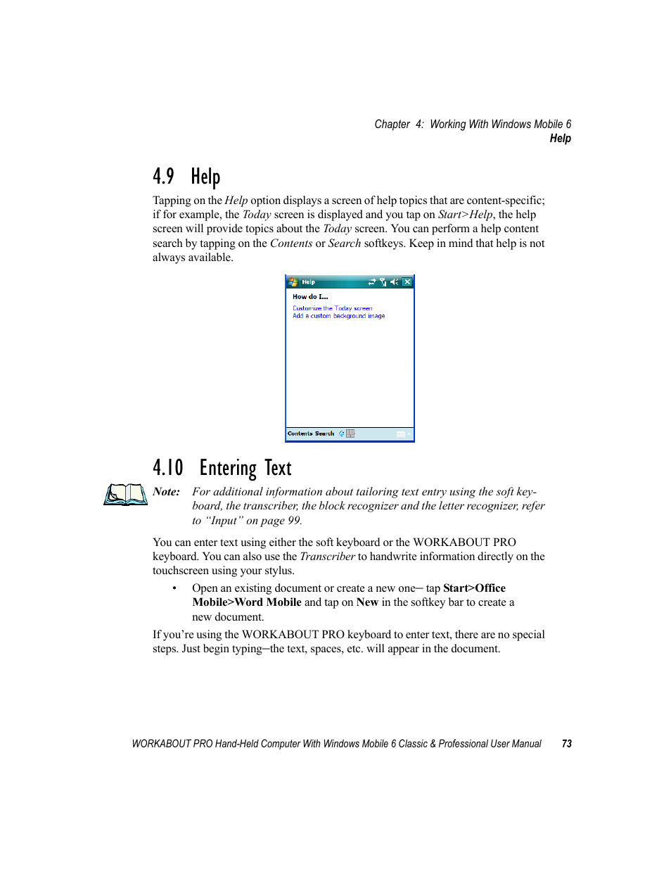 9 help, 10 entering text, 9 help 4.10 entering text | Psion Teklogix ISO 9001 User Manual | Page 91 / 360