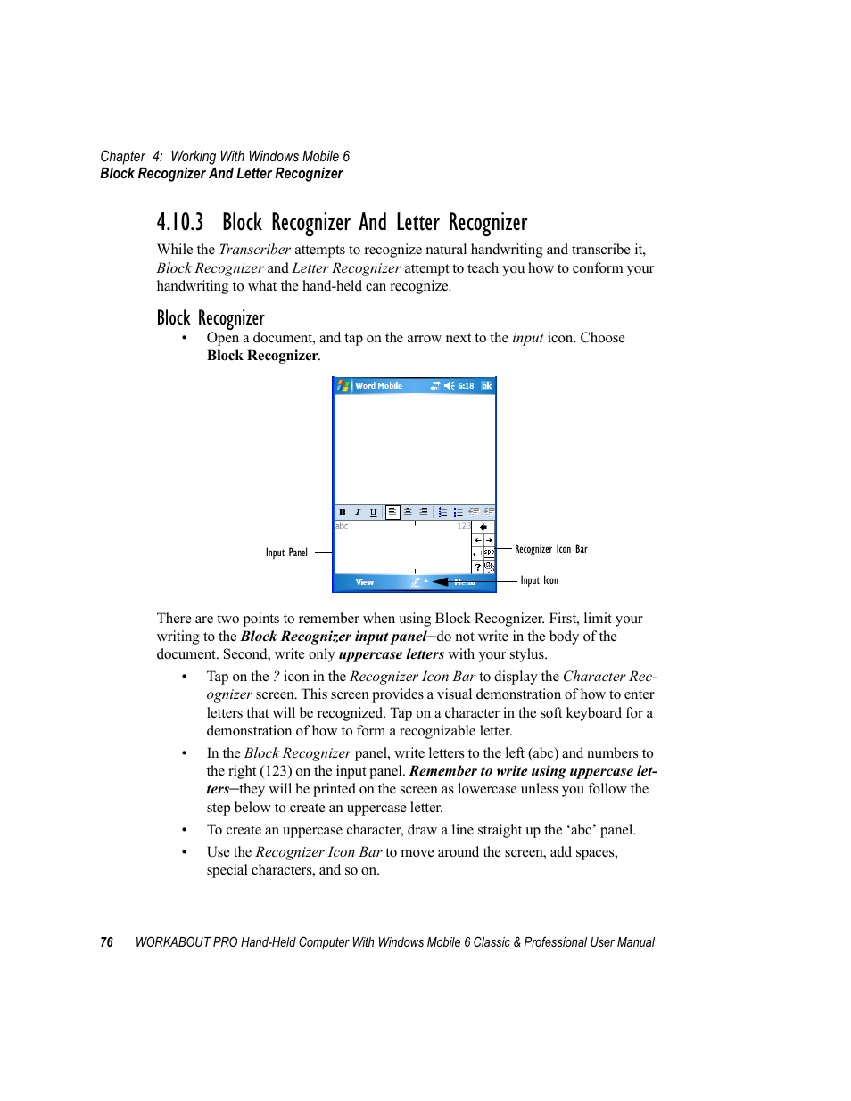 3 block recognizer and letter recognizer, Block recognizer | Psion Teklogix ISO 9001 User Manual | Page 94 / 360