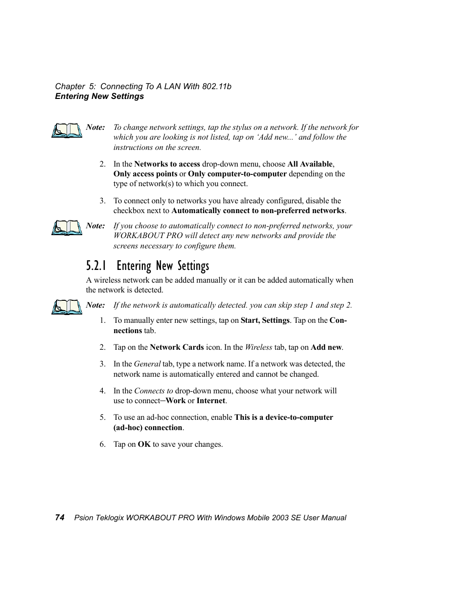 1 entering new settings | Psion Teklogix Schnellstart- Anleitung 7525 User Manual | Page 104 / 364