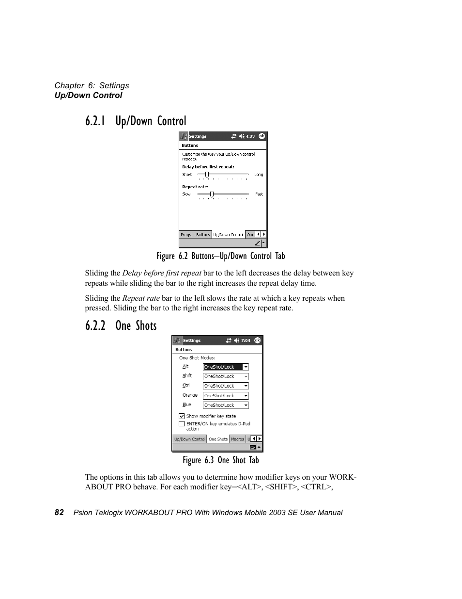 1 up/down control, 2 one shots, 1 up/down control 6.2.2 one shots | Psion Teklogix Schnellstart- Anleitung 7525 User Manual | Page 112 / 364