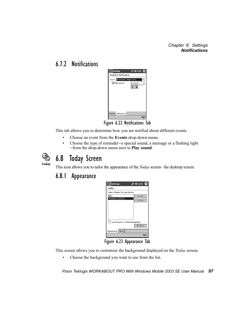 2 notifications, 8 today screen, 1 appearance | Psion Teklogix Schnellstart- Anleitung 7525 User Manual | Page 127 / 364