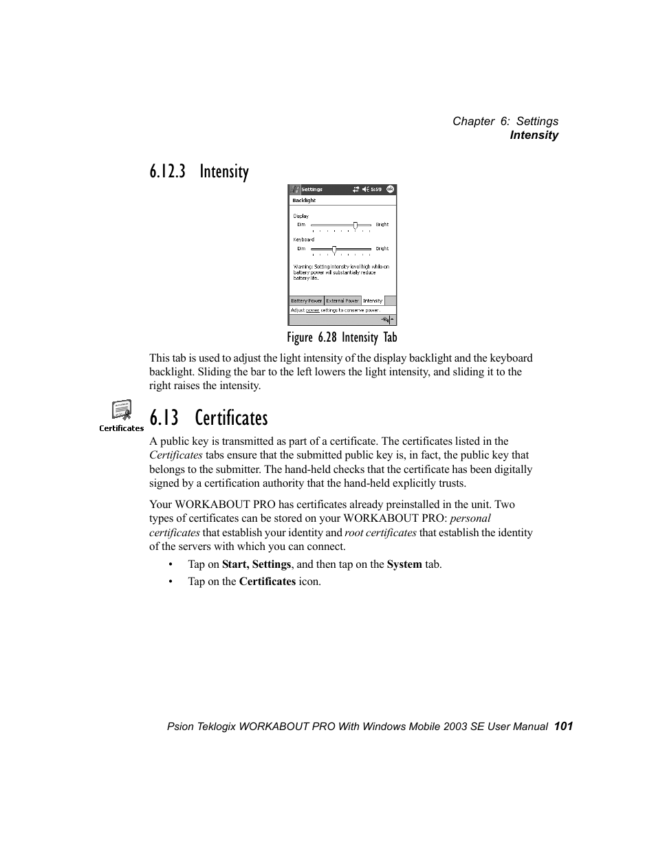 3 intensity, 13 certificates | Psion Teklogix Schnellstart- Anleitung 7525 User Manual | Page 131 / 364