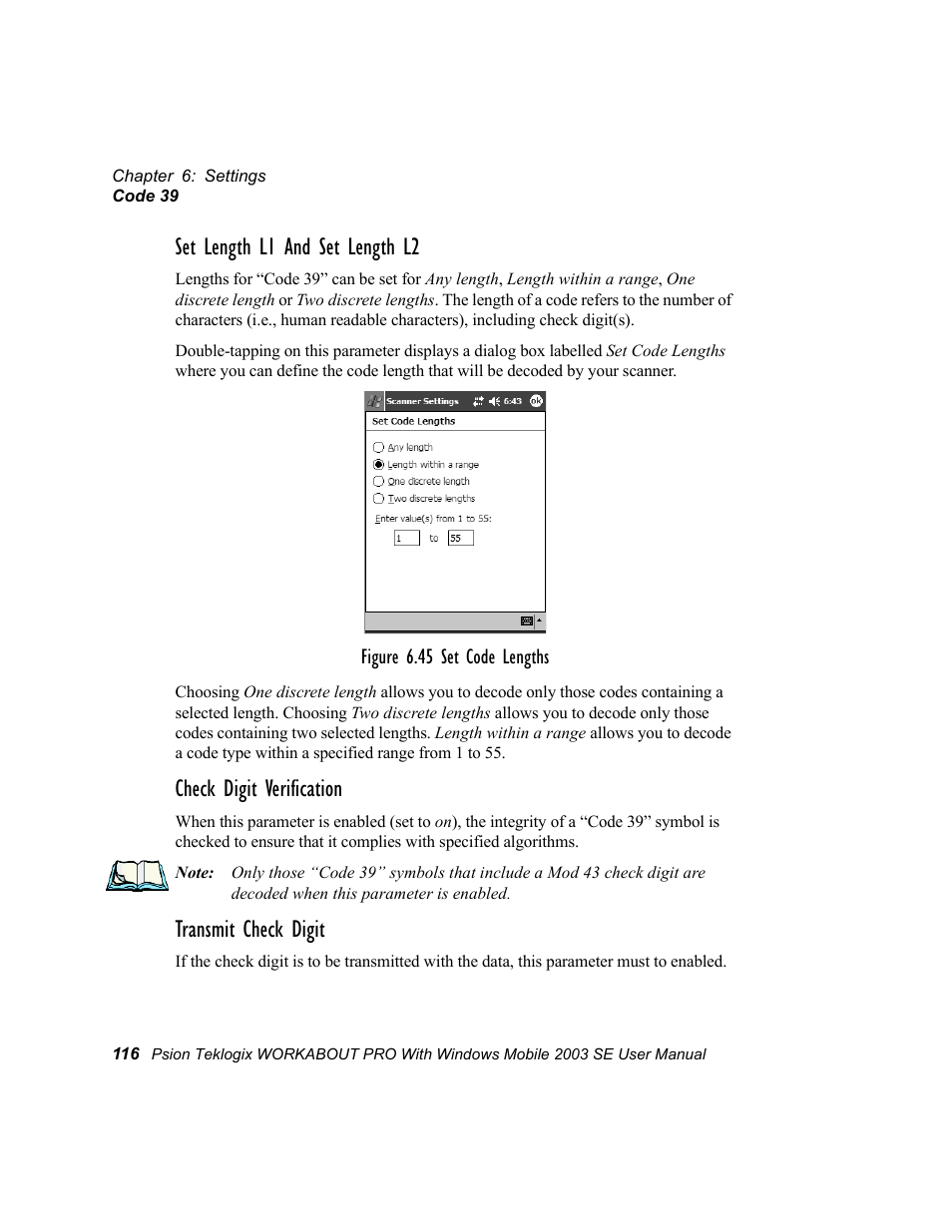 Set length l1 and set length l2, Check digit verification, Transmit check digit | Psion Teklogix Schnellstart- Anleitung 7525 User Manual | Page 146 / 364