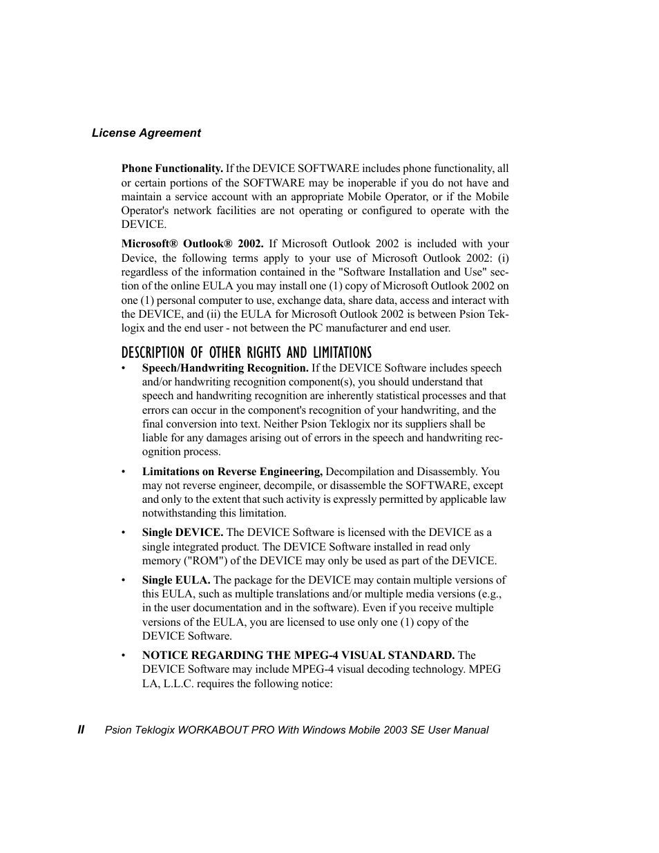 Description of other rights and limitations | Psion Teklogix Schnellstart- Anleitung 7525 User Manual | Page 16 / 364