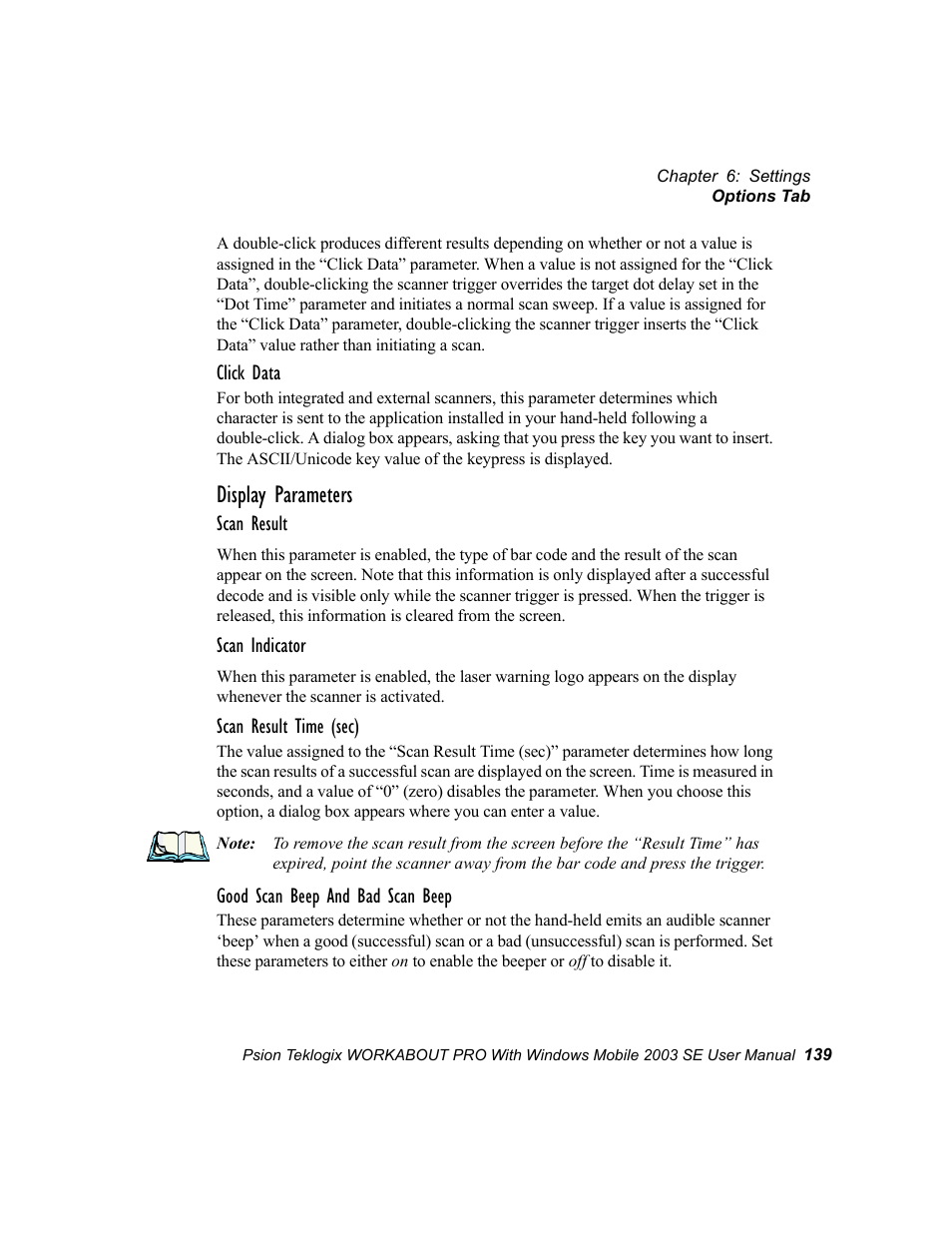 Display parameters | Psion Teklogix Schnellstart- Anleitung 7525 User Manual | Page 169 / 364