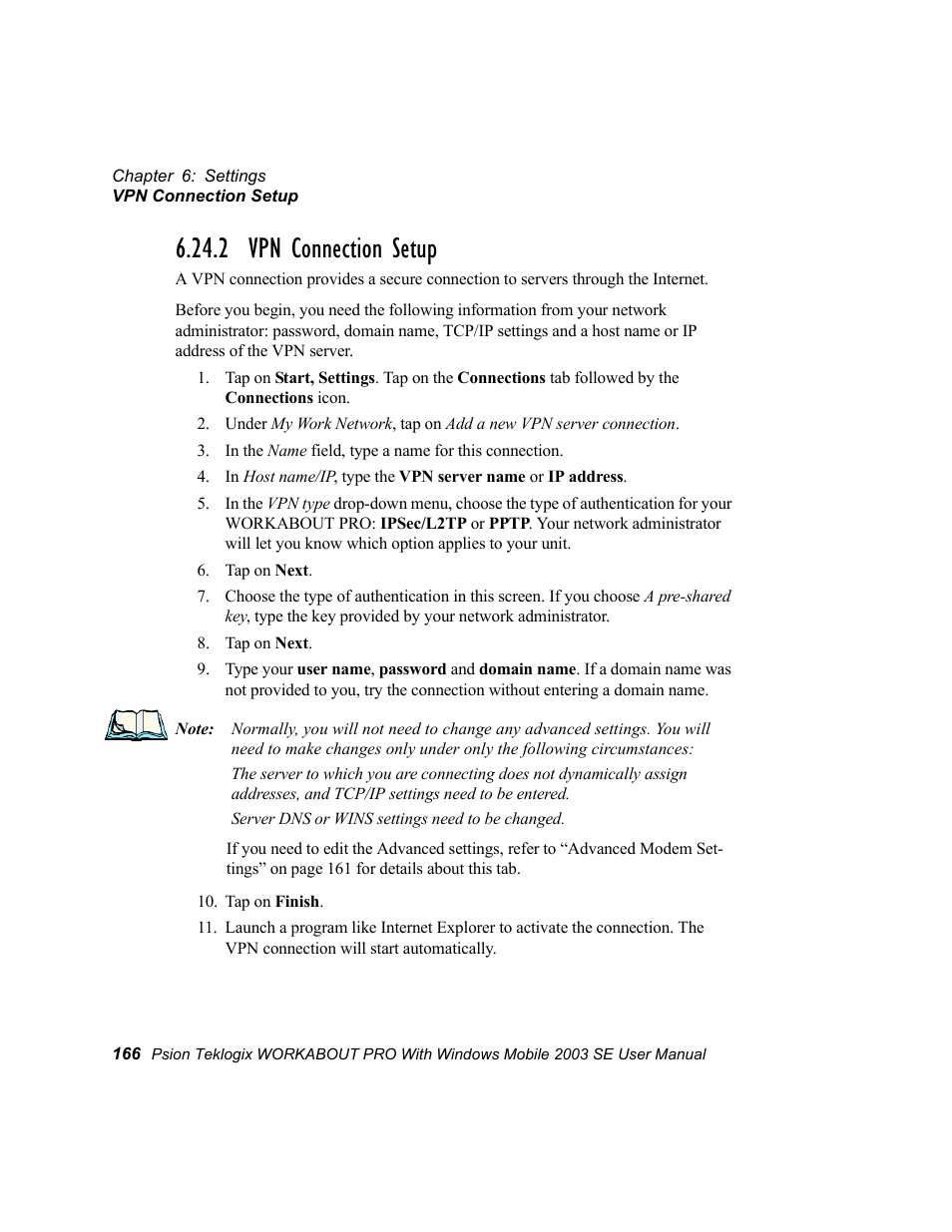 2 vpn connection setup | Psion Teklogix Schnellstart- Anleitung 7525 User Manual | Page 196 / 364