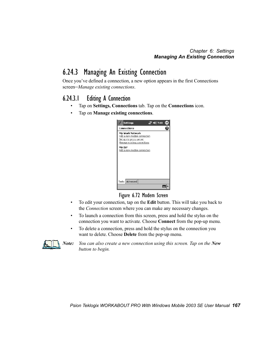 3 managing an existing connection, 1 editing a connection | Psion Teklogix Schnellstart- Anleitung 7525 User Manual | Page 197 / 364