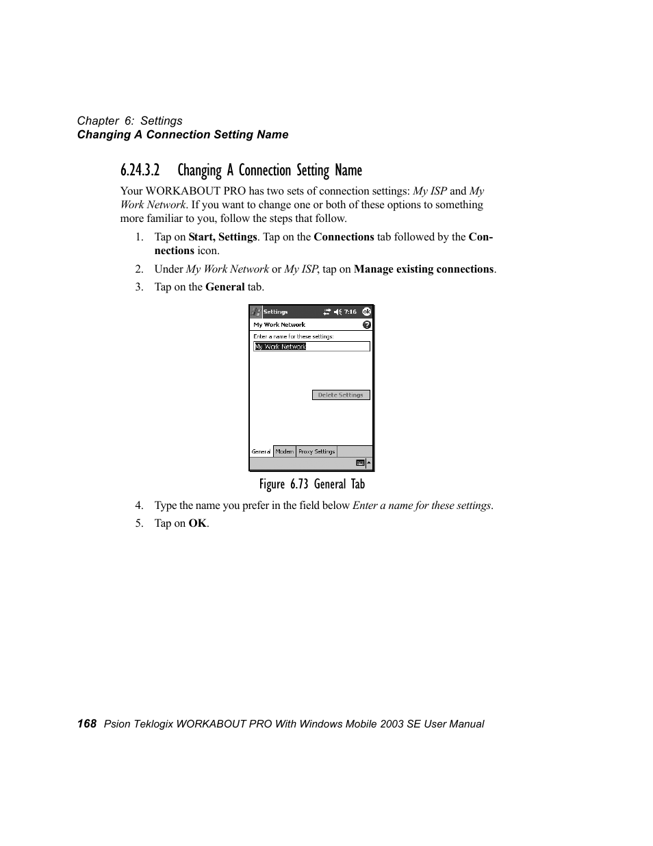 2 changing a connection setting name | Psion Teklogix Schnellstart- Anleitung 7525 User Manual | Page 198 / 364