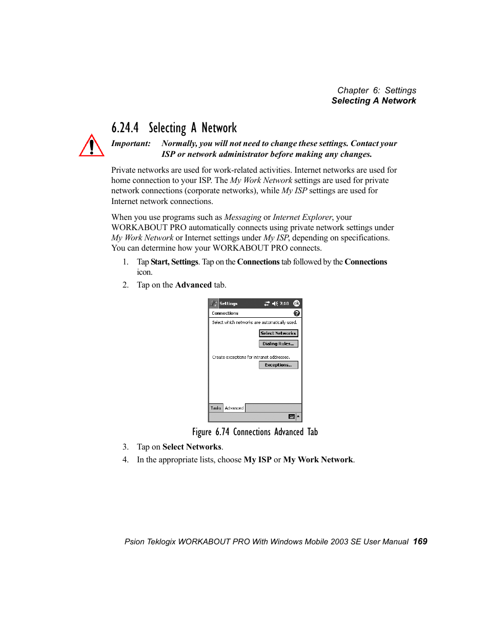 4 selecting a network | Psion Teklogix Schnellstart- Anleitung 7525 User Manual | Page 199 / 364
