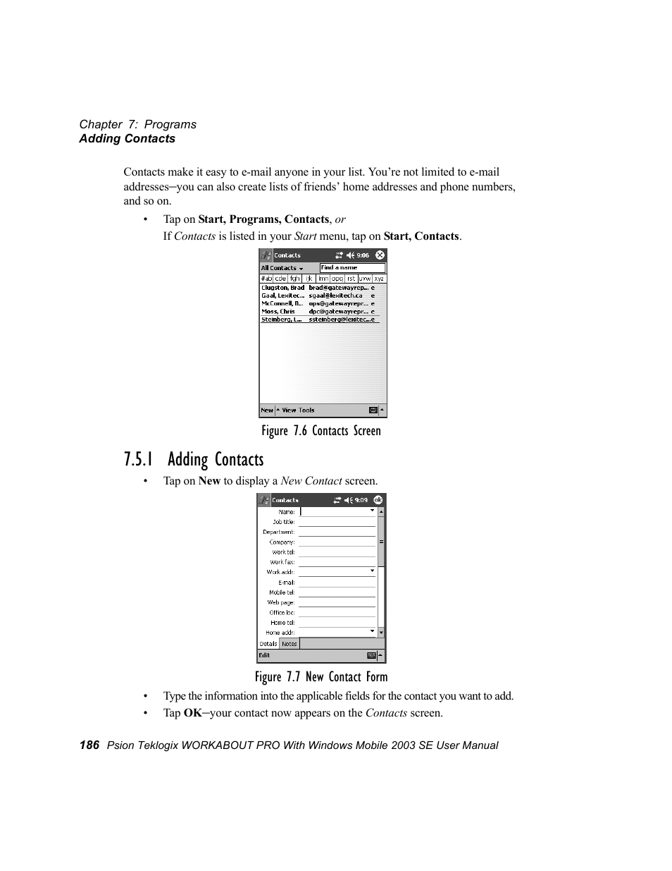 1 adding contacts | Psion Teklogix Schnellstart- Anleitung 7525 User Manual | Page 216 / 364