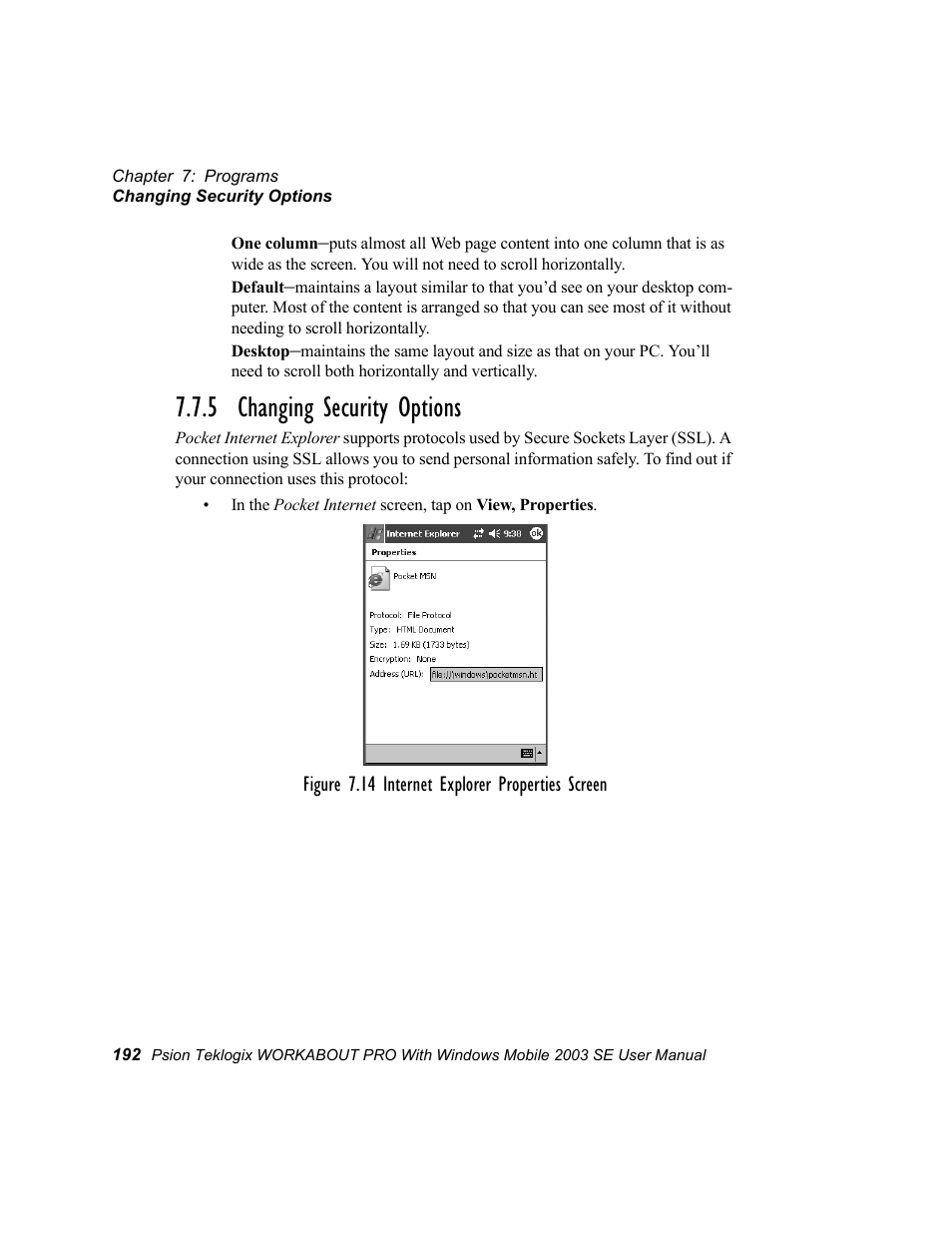 5 changing security options | Psion Teklogix Schnellstart- Anleitung 7525 User Manual | Page 222 / 364