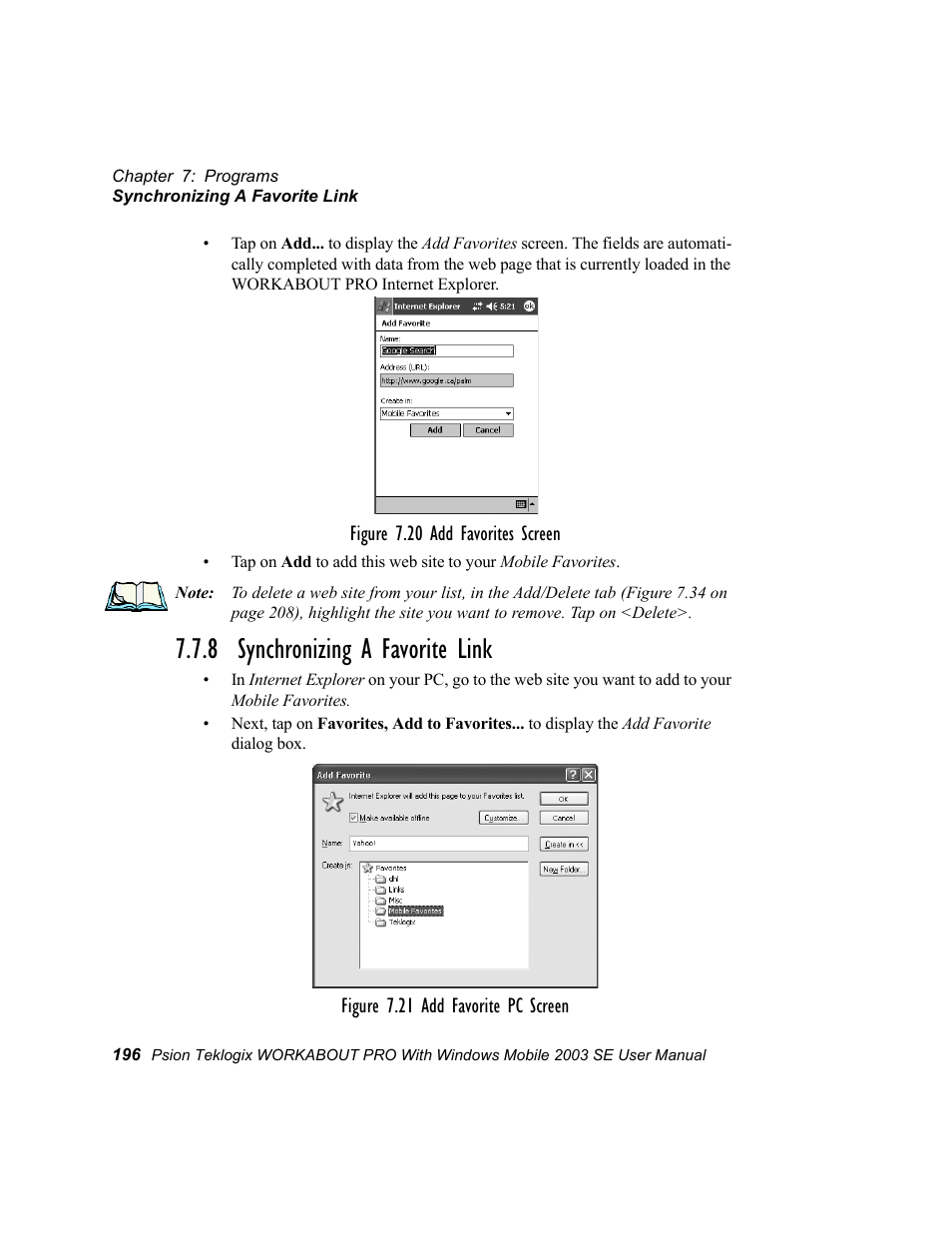 8 synchronizing a favorite link | Psion Teklogix Schnellstart- Anleitung 7525 User Manual | Page 226 / 364
