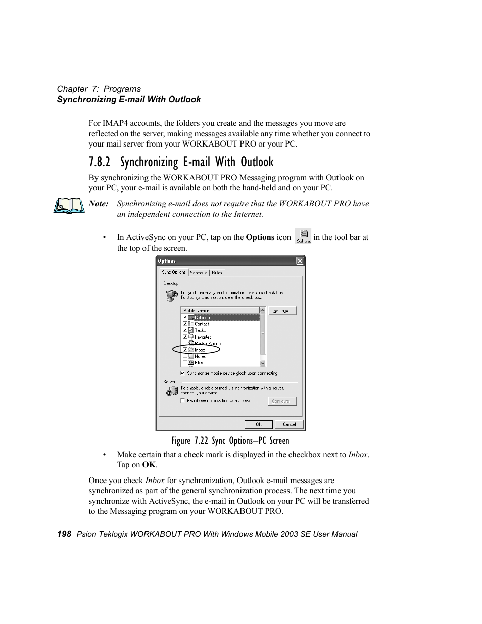 2 synchronizing e-mail with outlook | Psion Teklogix Schnellstart- Anleitung 7525 User Manual | Page 228 / 364