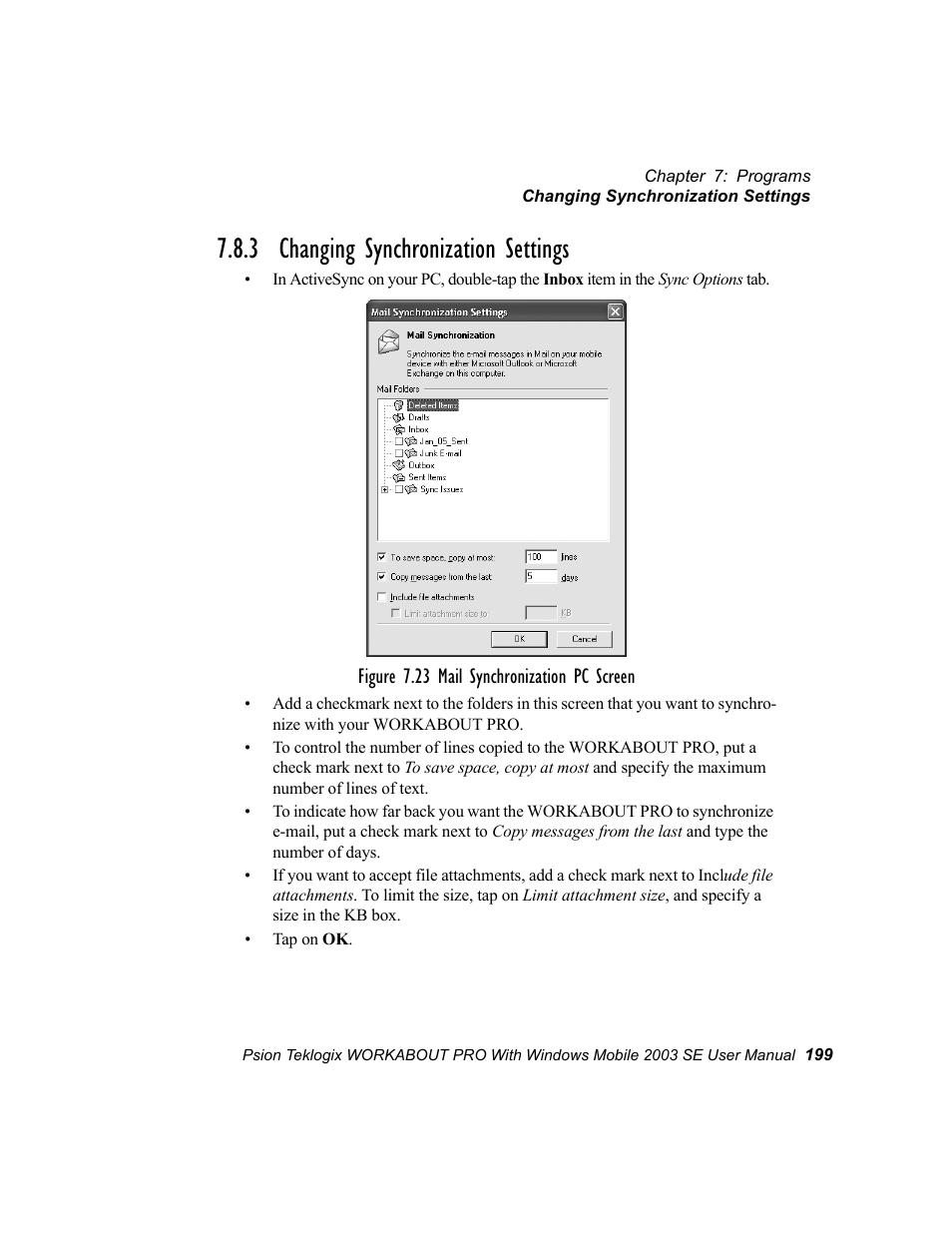 3 changing synchronization settings | Psion Teklogix Schnellstart- Anleitung 7525 User Manual | Page 229 / 364
