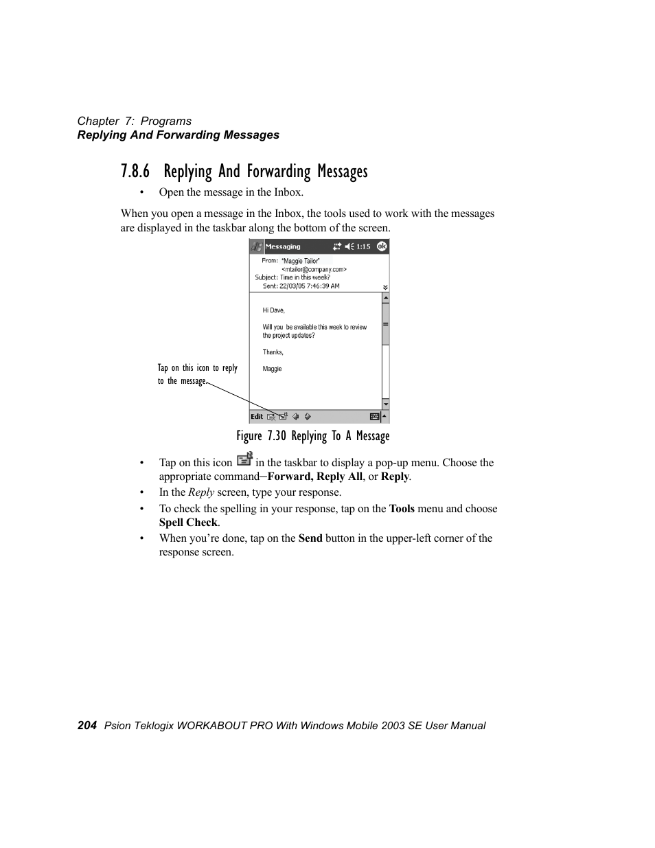 6 replying and forwarding messages | Psion Teklogix Schnellstart- Anleitung 7525 User Manual | Page 234 / 364