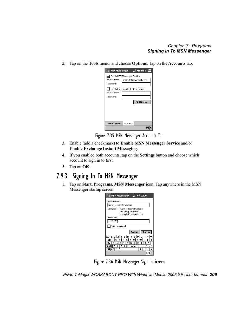 3 signing in to msn messenger | Psion Teklogix Schnellstart- Anleitung 7525 User Manual | Page 239 / 364