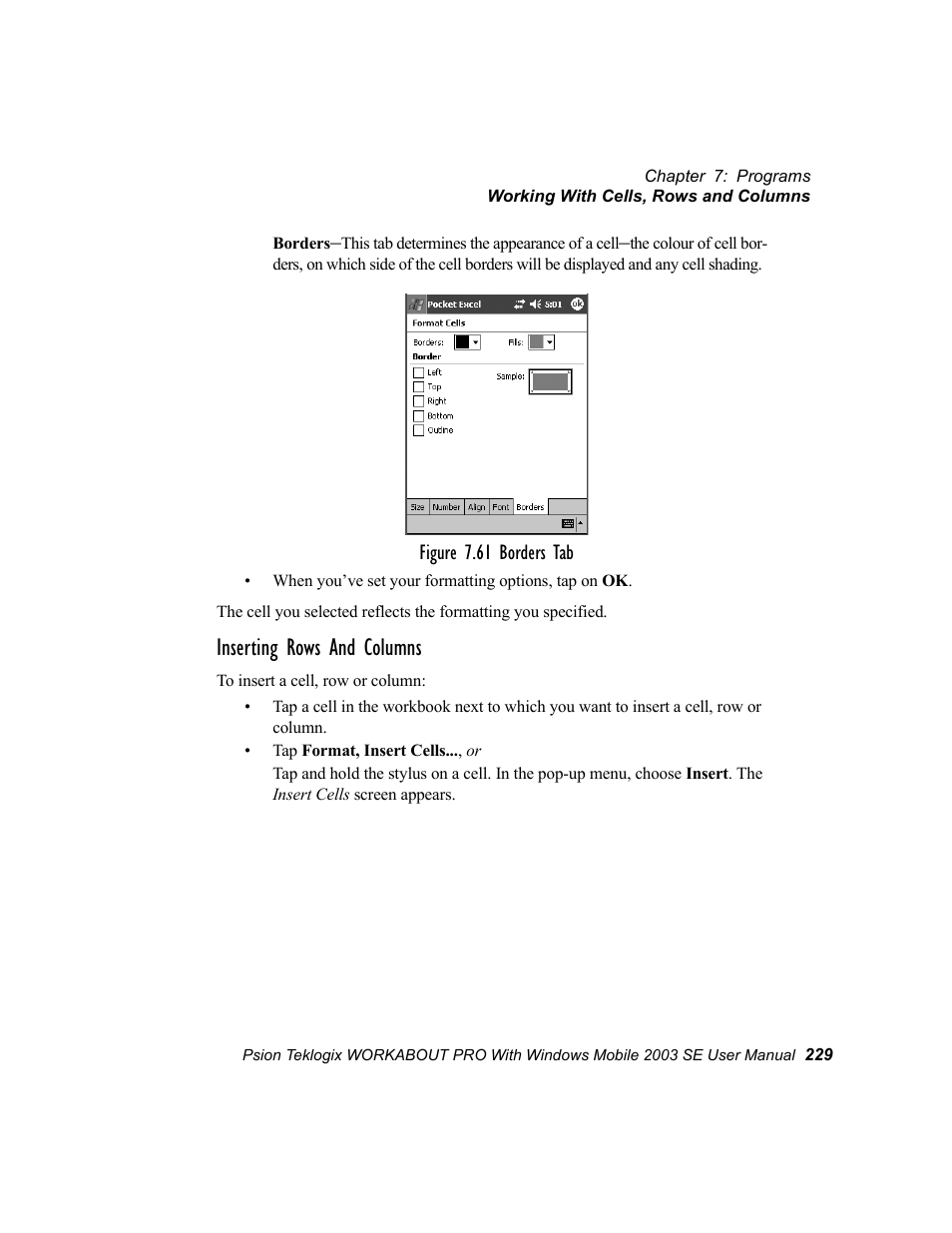 Inserting rows and columns | Psion Teklogix Schnellstart- Anleitung 7525 User Manual | Page 259 / 364