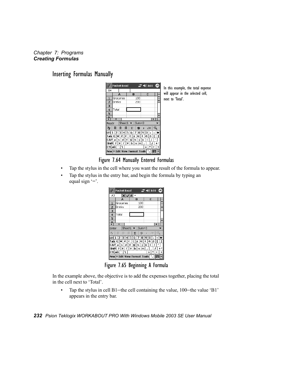 Inserting formulas manually | Psion Teklogix Schnellstart- Anleitung 7525 User Manual | Page 262 / 364