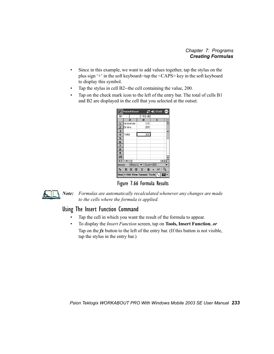 Using the insert function command | Psion Teklogix Schnellstart- Anleitung 7525 User Manual | Page 263 / 364