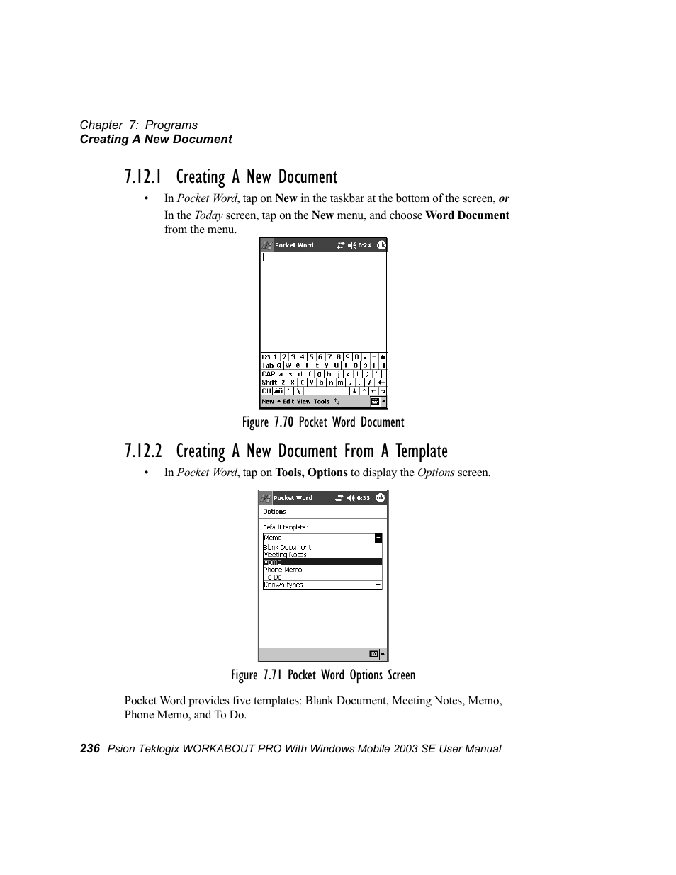 1 creating a new document, 2 creating a new document from a template | Psion Teklogix Schnellstart- Anleitung 7525 User Manual | Page 266 / 364