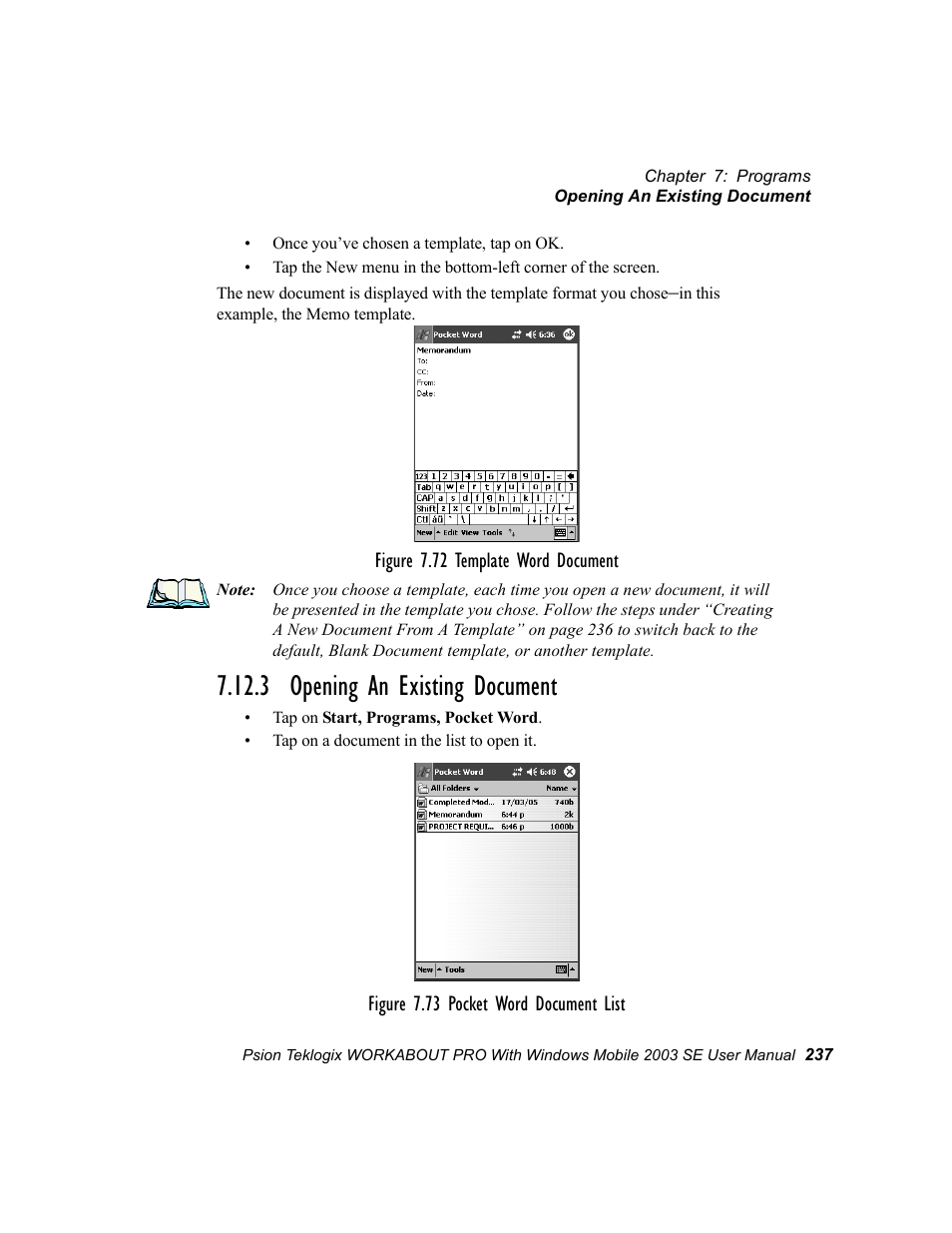 3 opening an existing document | Psion Teklogix Schnellstart- Anleitung 7525 User Manual | Page 267 / 364
