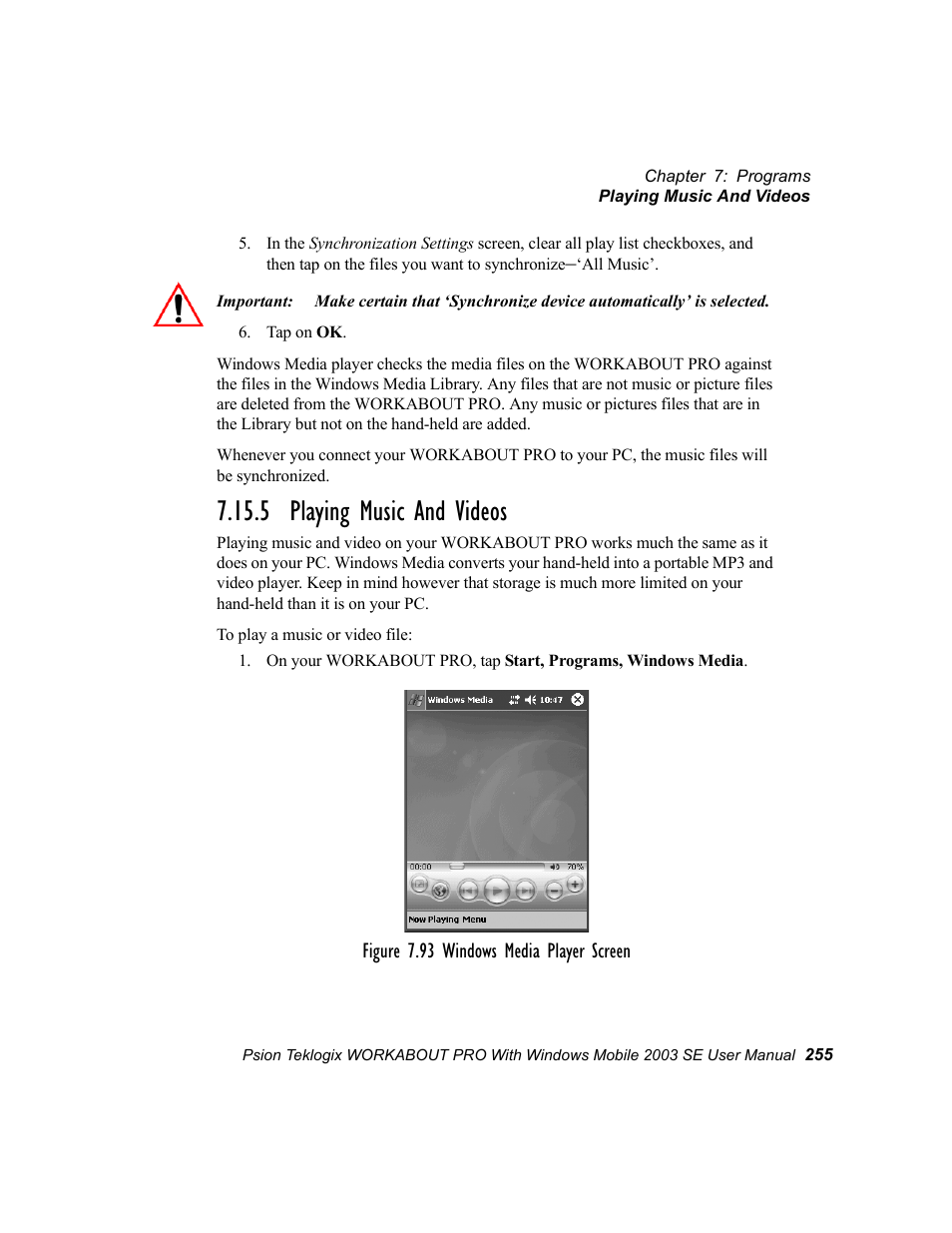 5 playing music and videos | Psion Teklogix Schnellstart- Anleitung 7525 User Manual | Page 285 / 364