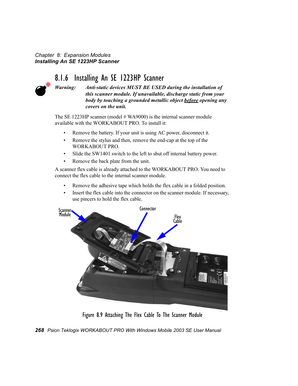6 installing an se 1223hp scanner | Psion Teklogix Schnellstart- Anleitung 7525 User Manual | Page 298 / 364