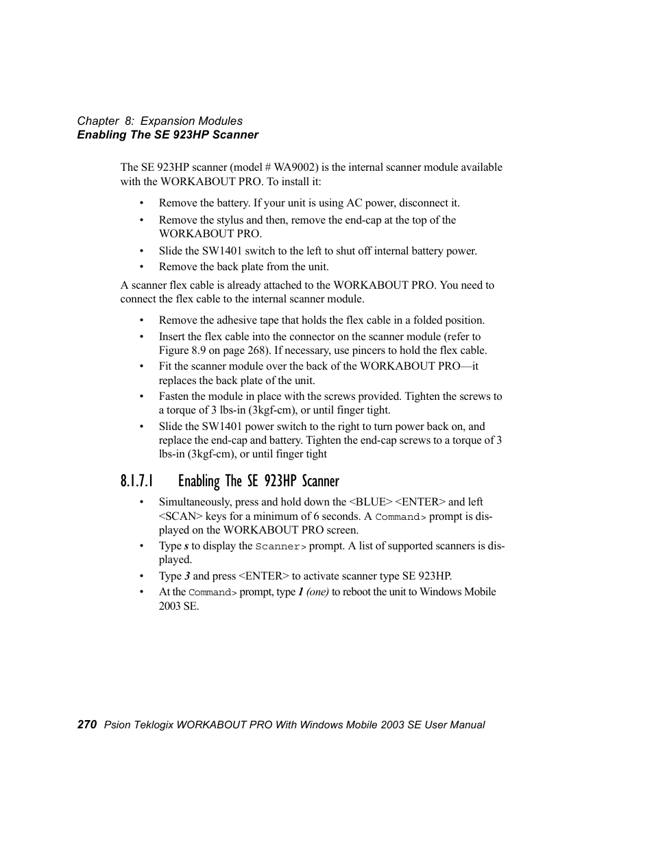 1 enabling the se 923hp scanner | Psion Teklogix Schnellstart- Anleitung 7525 User Manual | Page 300 / 364