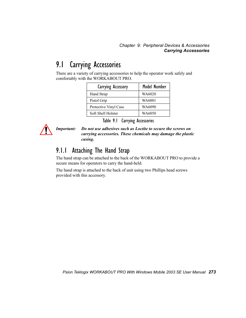 1 carrying accessories, 1 attaching the hand strap | Psion Teklogix Schnellstart- Anleitung 7525 User Manual | Page 303 / 364