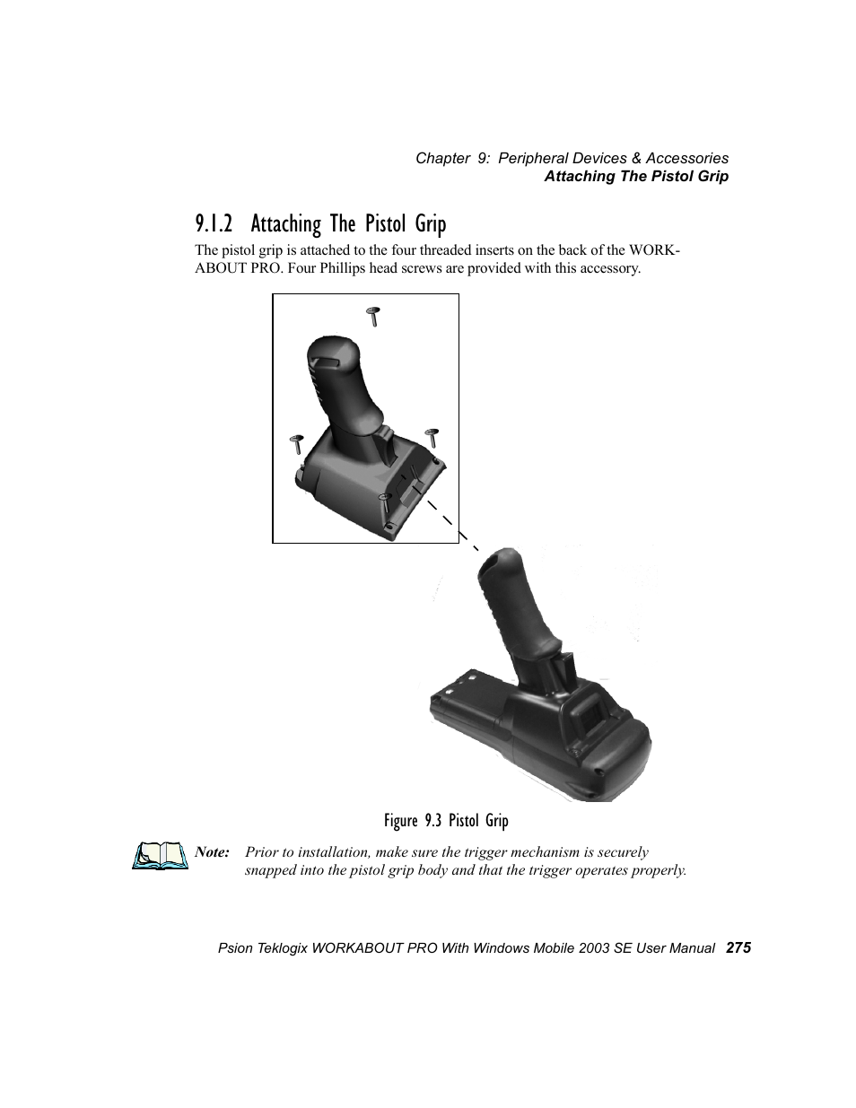2 attaching the pistol grip | Psion Teklogix Schnellstart- Anleitung 7525 User Manual | Page 305 / 364