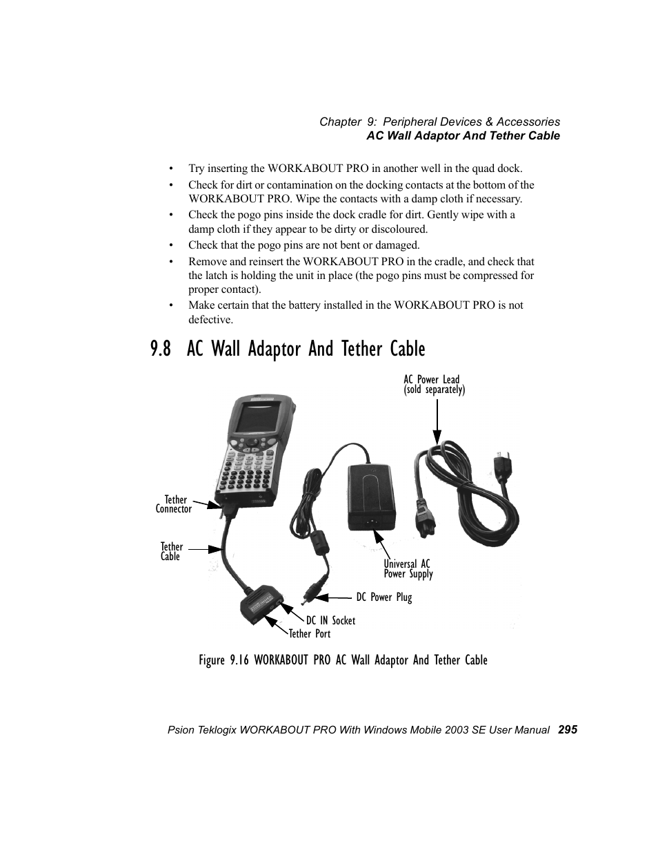 8 ac wall adaptor and tether cable | Psion Teklogix Schnellstart- Anleitung 7525 User Manual | Page 325 / 364