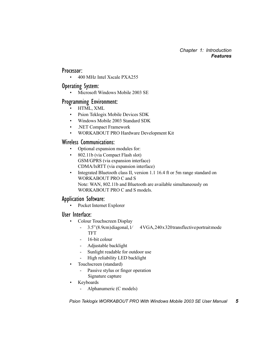Processor, Operating system, Programming environment | Wireless communications, Application software, User interface | Psion Teklogix Schnellstart- Anleitung 7525 User Manual | Page 35 / 364